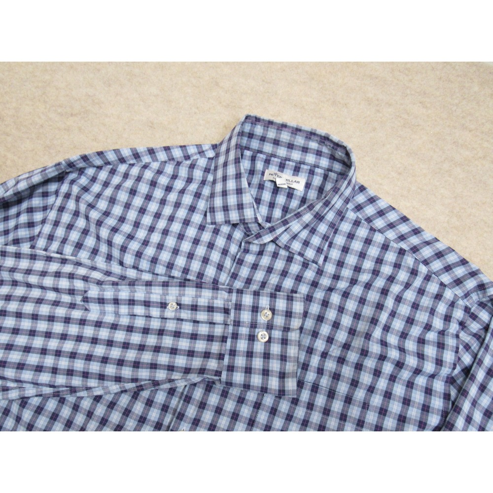 Peter Millar Summer Comfort Shirt XL Blue Purple Plaid Nylon Stretch MF19EW10SL